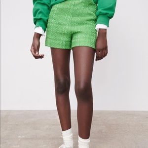 Zara apple green textured shorts